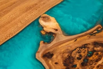 Epoxy bar top ideas -Blue epoxy with wood